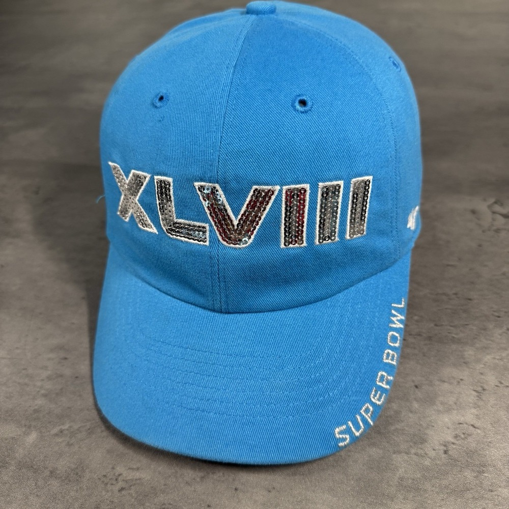 '47 Brand NFL Super Bowl Hat Light Baby Blue Silver Rhinestone Bedazzle Y2K Cap